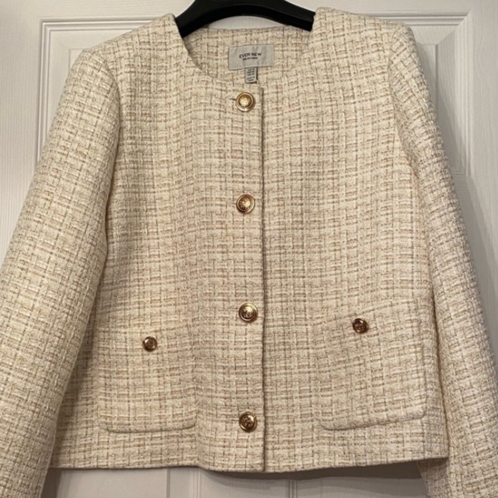 NWT Ever New White and Gold Tweed Blazer with Gold Buttons